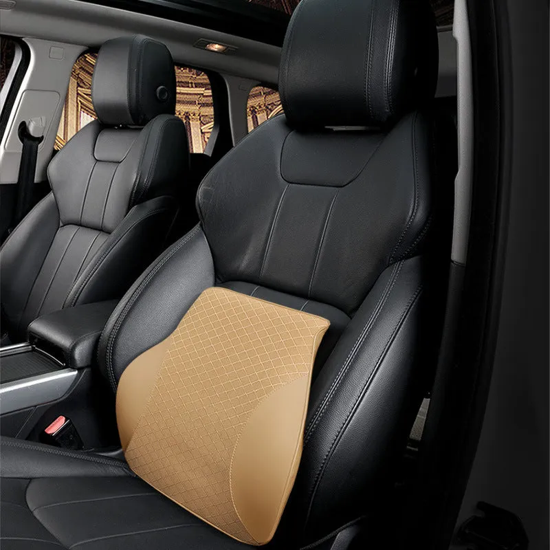 Large memory foam car headrest and lumbar support cushion in beige colour