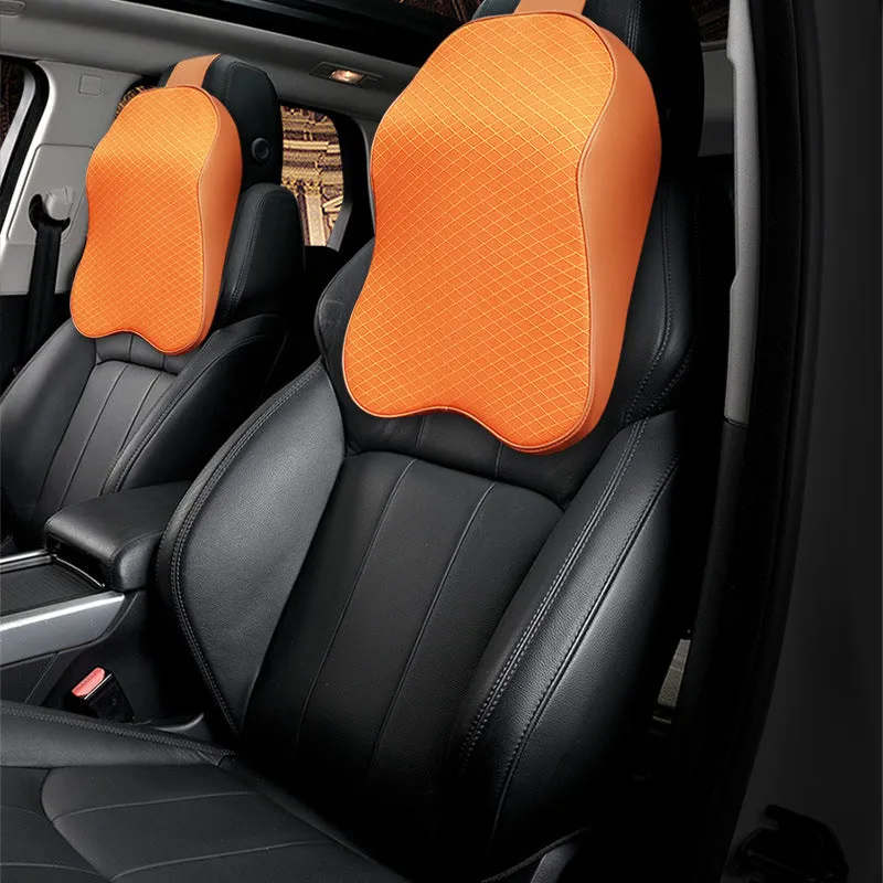 Large memory foam car headrest and lumbar support cushion in beige colour