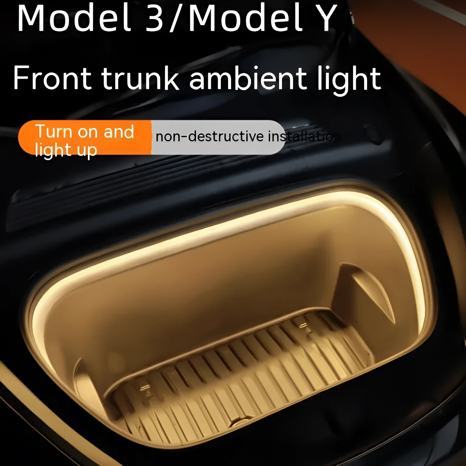 Tesla Model 3 and Model Y front footwell ambient lighting kit with soft silicone light bar in three colour options