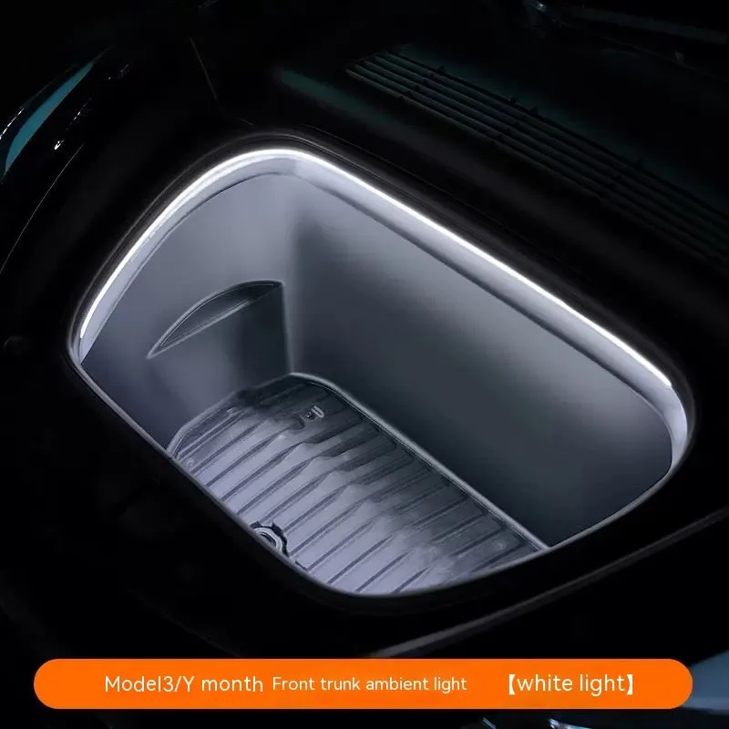 Tesla Model 3 and Model Y front footwell ambient lighting kit with soft silicone light bar in three colour options