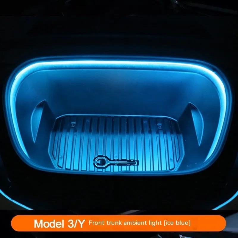 Tesla Model 3 and Model Y front footwell ambient lighting kit with soft silicone light bar in three colour options