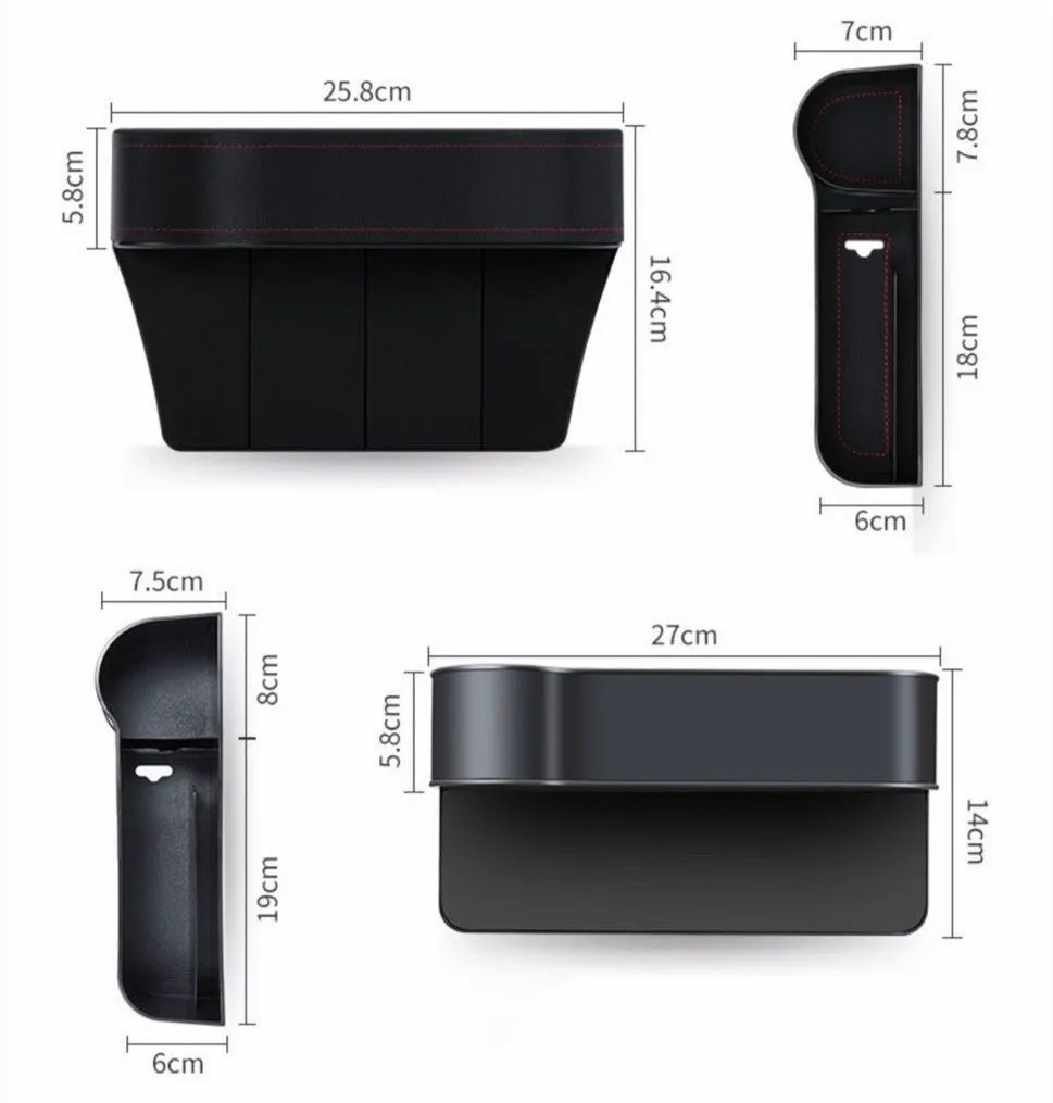 Car seat gap storage box with wireless charging in ABS plastic black for driver side