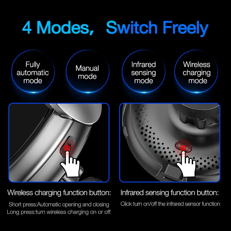 Black wireless car charger phone holder with Qi standard, 63-88mm phone width