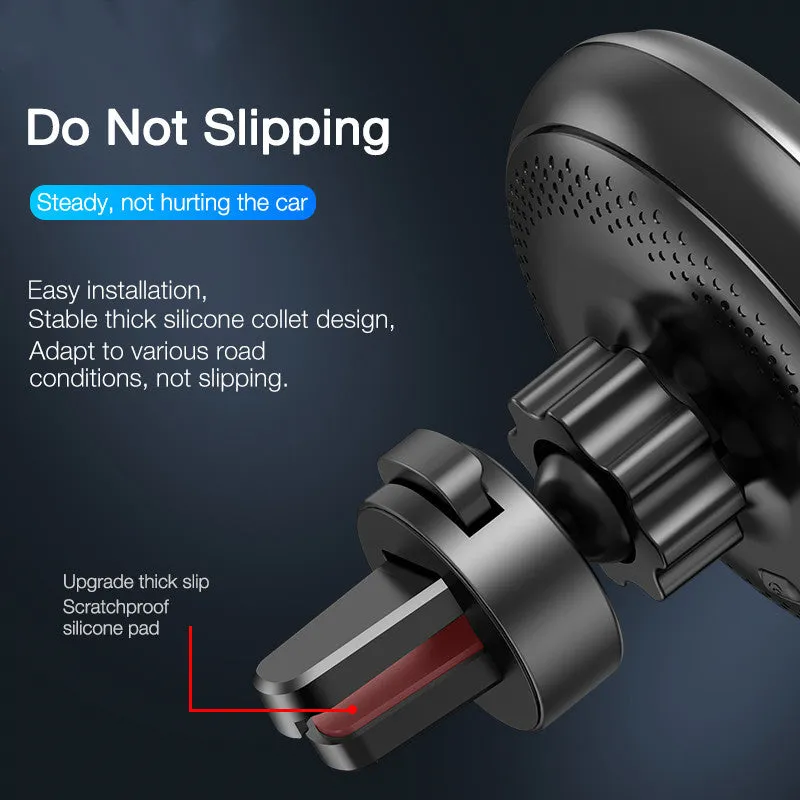 Black wireless car charger phone holder with Qi standard, 63-88mm phone width