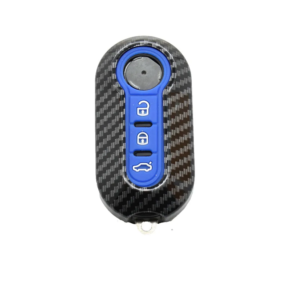 Fiat 500 Boyue carbon fibre pattern key case in black, red and dark blue colours