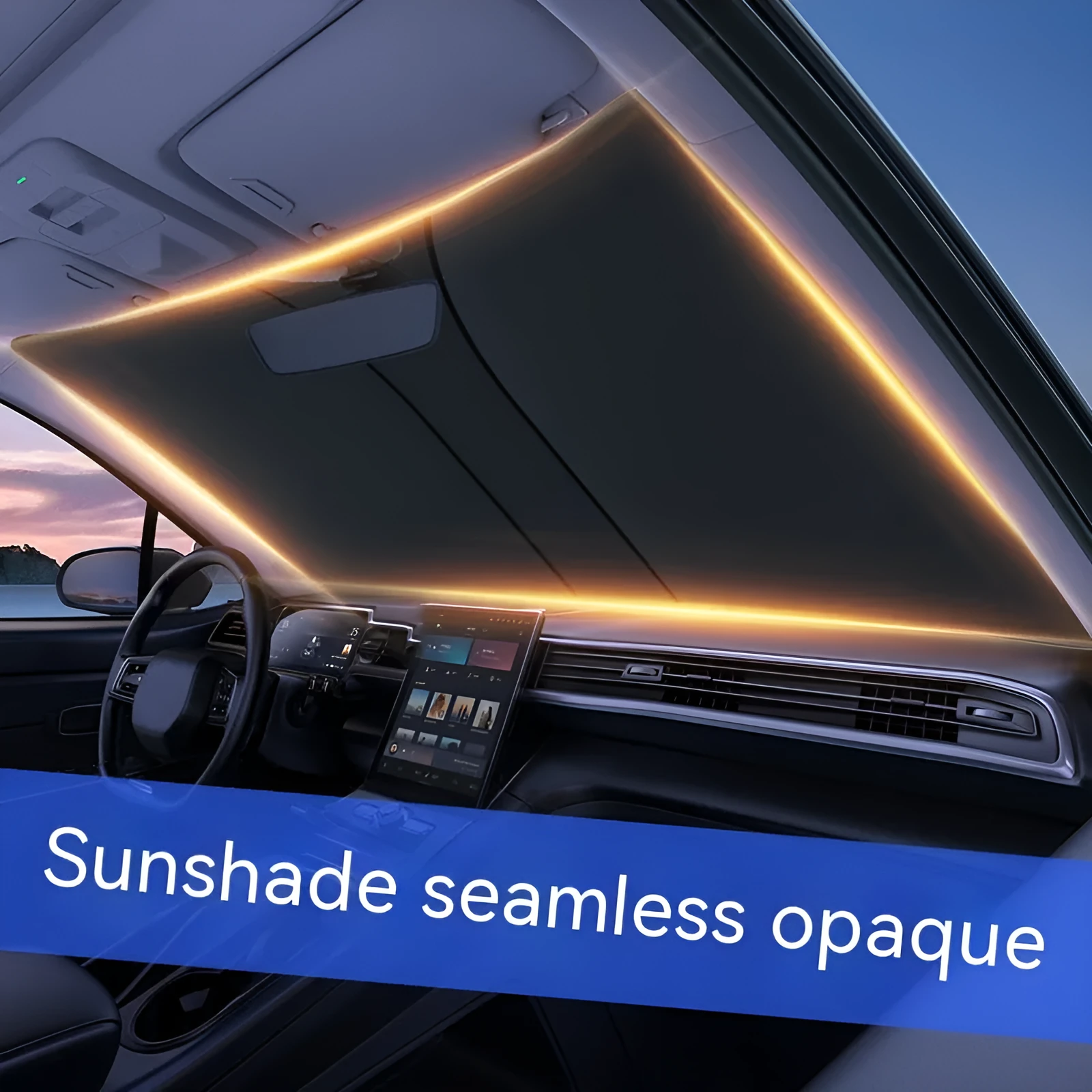 Double ring front car sunshade with titanium silver coating on NC fabric.
