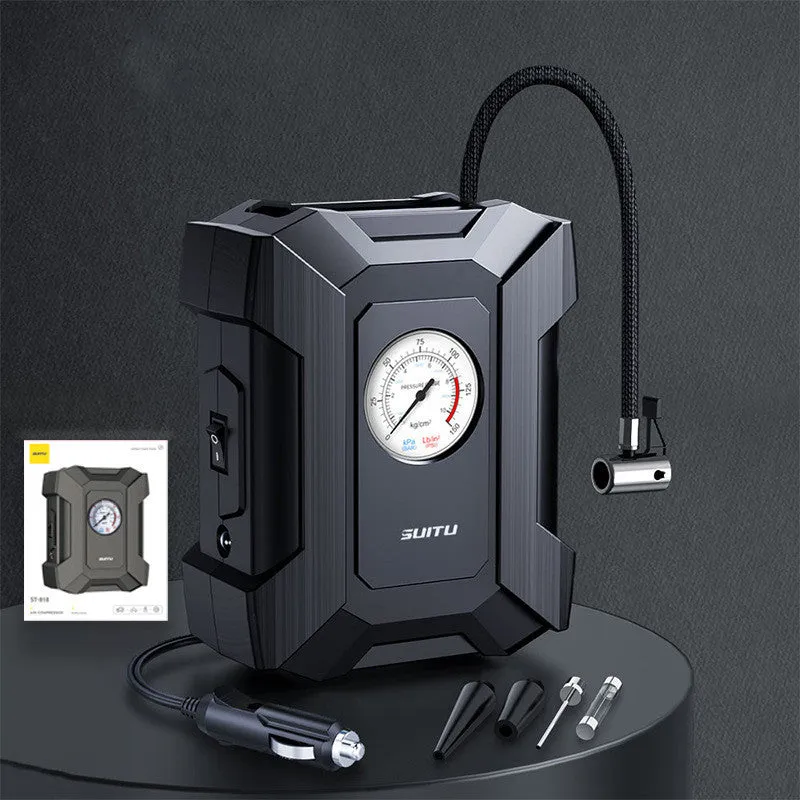 Portable car mini SUV air pump with digital display, LED light, and 300cm power cord