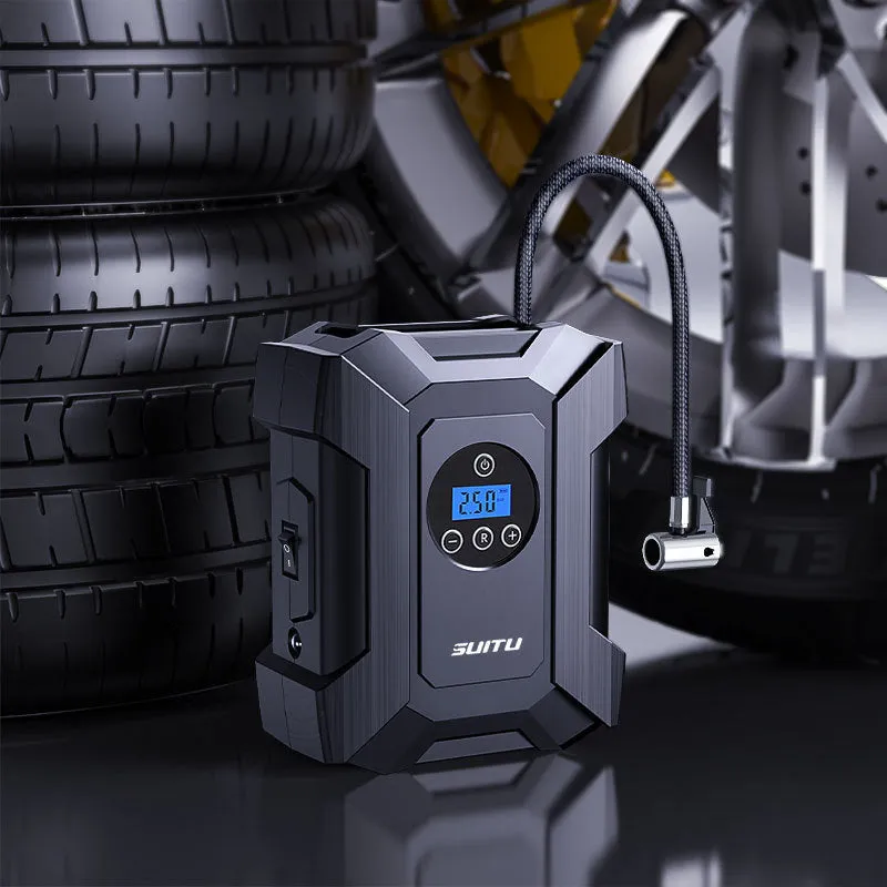 Portable car mini SUV air pump with digital display, LED light, and 300cm power cord