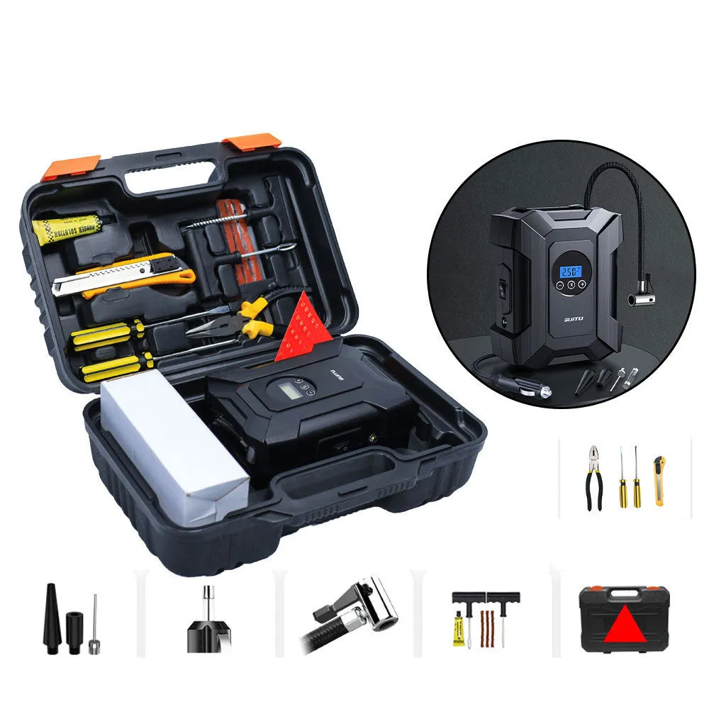 Portable car mini SUV air pump with digital display, LED light, and 300cm power cord