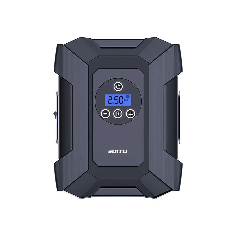 Portable car mini SUV air pump with digital display, LED light, and 300cm power cord