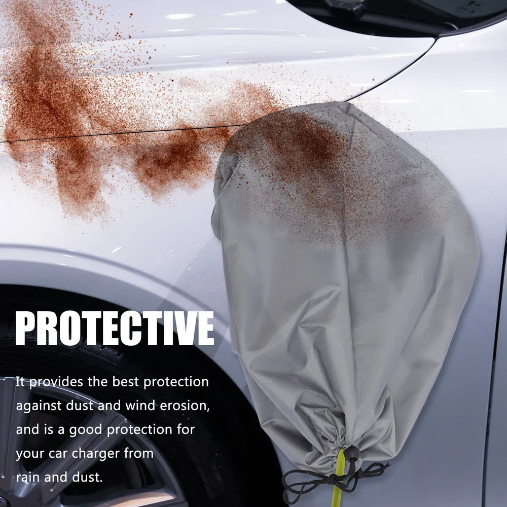 Waterproof cover for electric vehicle charging port with drawstring closure
