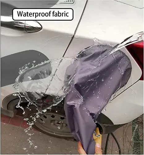 Waterproof cover for electric vehicle charging port with drawstring closure