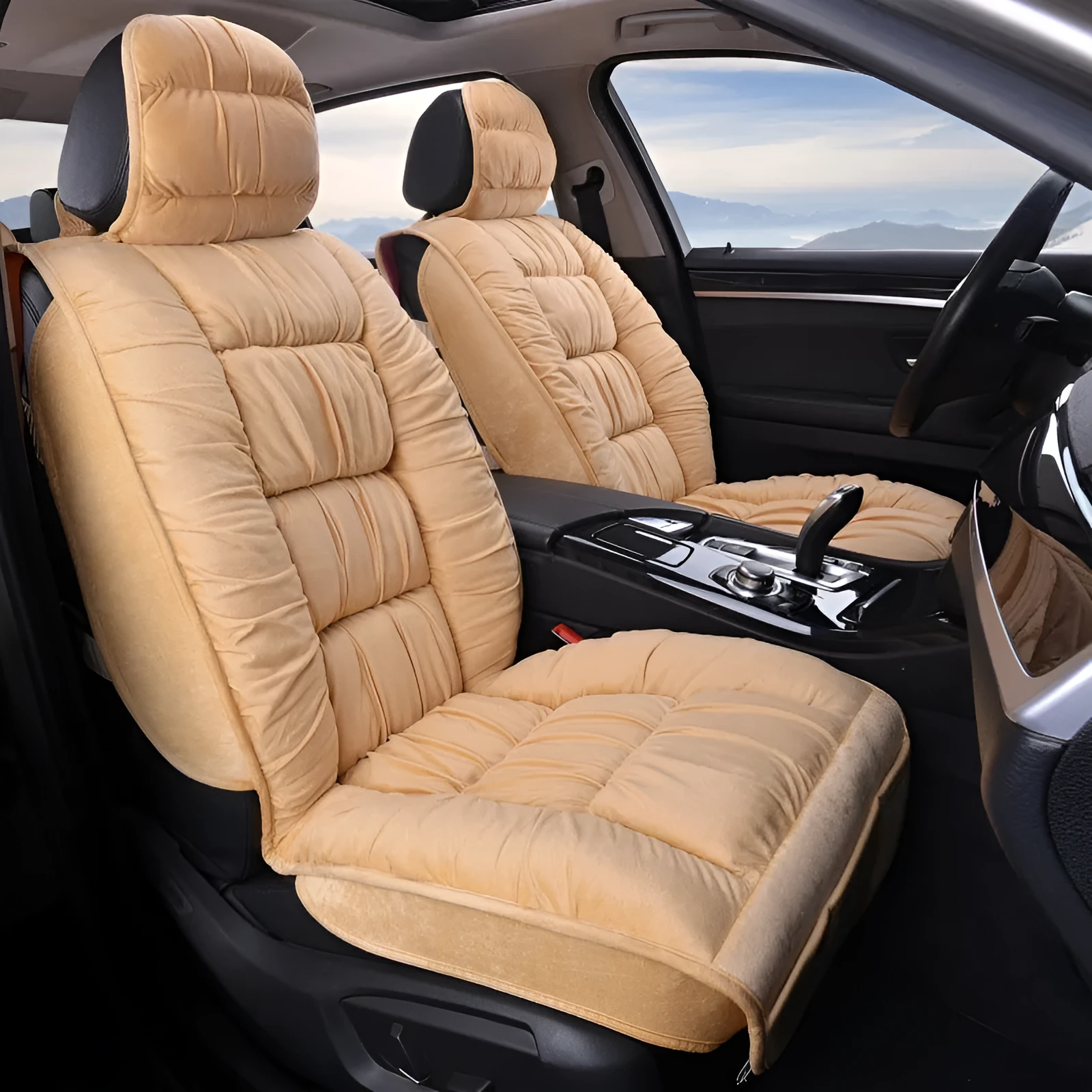 Winter plush car seat cushion with wool cotton filler on vehicle seat