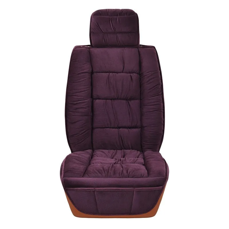 Winter plush car seat cushion with wool cotton filler on vehicle seat