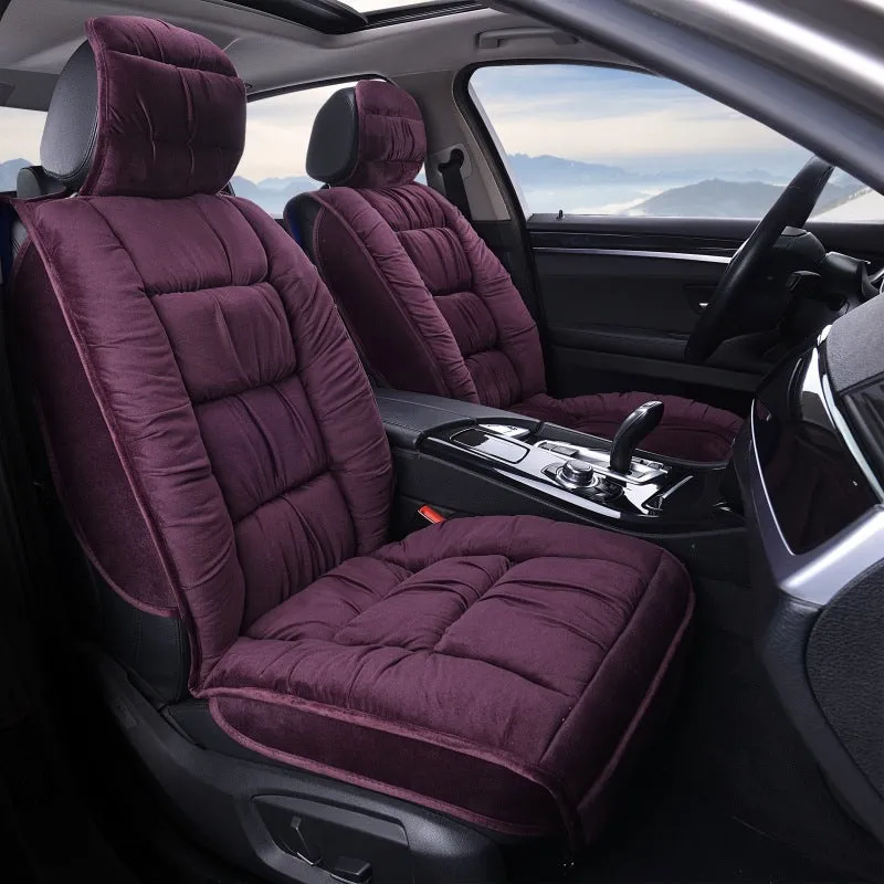 Winter plush car seat cushion with wool cotton filler on vehicle seat