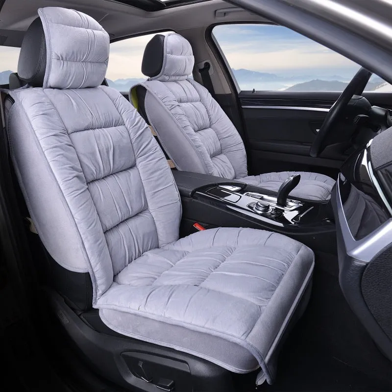 Winter plush car seat cushion with wool cotton filler on vehicle seat