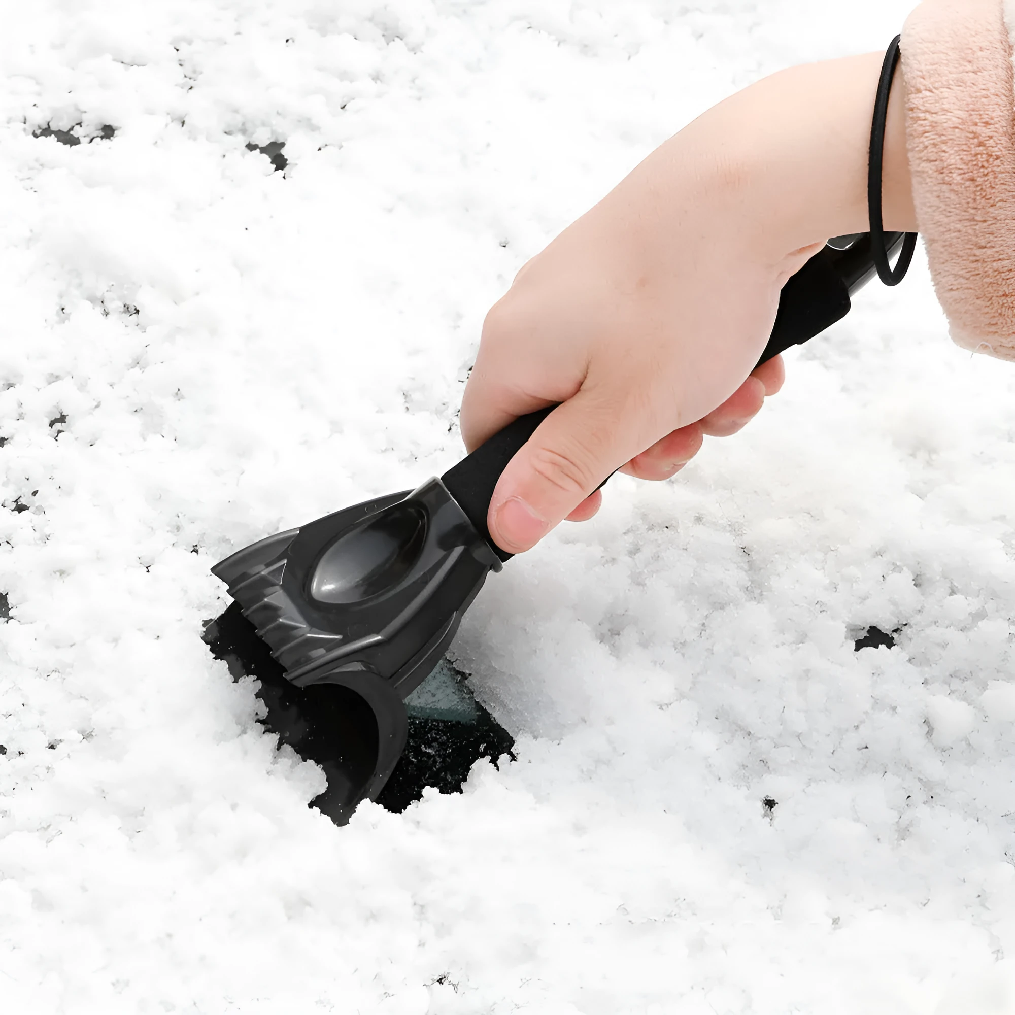 Handheld snow removal shovel for car windscreen and body in ABS+EVA, 25.5 x 9.5 cm, available in black