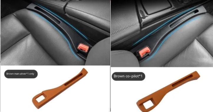 Black plastic car seat gap storage organiser box with handle between vehicle seats