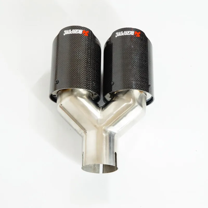 One modified two tail throat car decorative exhaust pipe carbon fibre stainless steel black bright 250x185x89mm