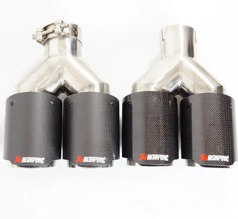 One modified two tail throat car decorative exhaust pipe carbon fibre stainless steel black bright 250x185x89mm