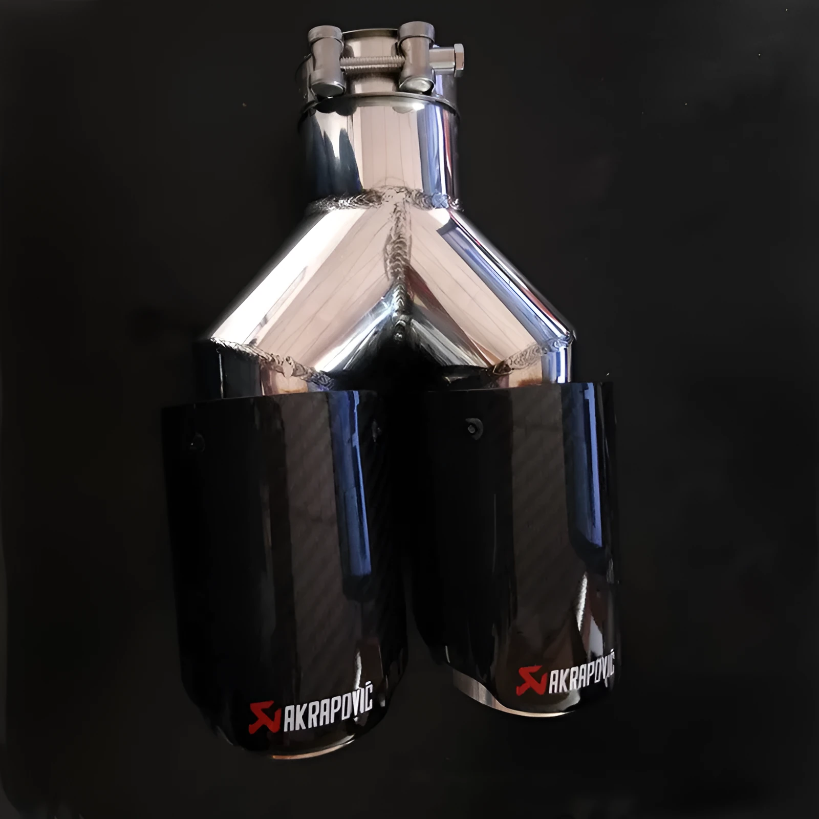 One modified two tail throat car decorative exhaust pipe carbon fibre stainless steel black bright 250x185x89mm