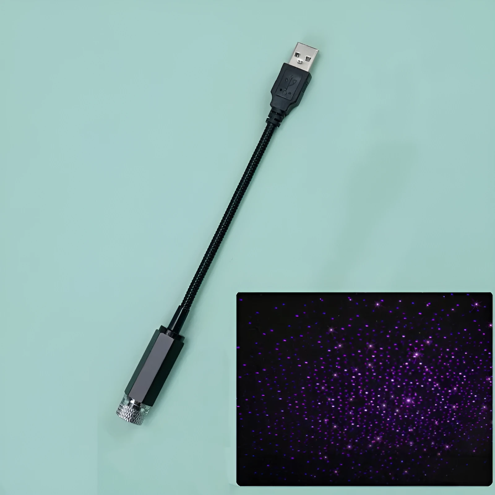 Mini LED car roof star night light projector with metal housing, showing red or purple illumination option