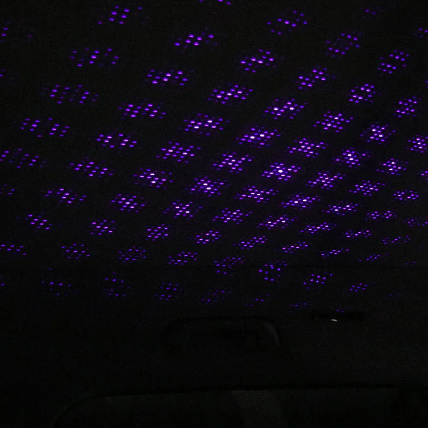 Mini LED car roof star night light projector with metal housing, showing red or purple illumination option