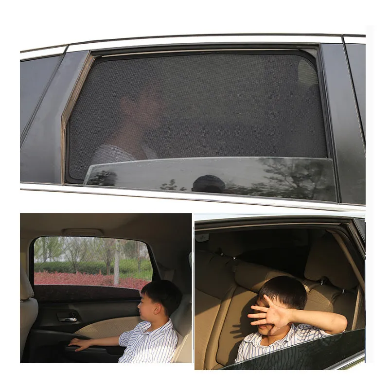Nylon mesh car sunshade curtain set for front and rear windows including triangle windows