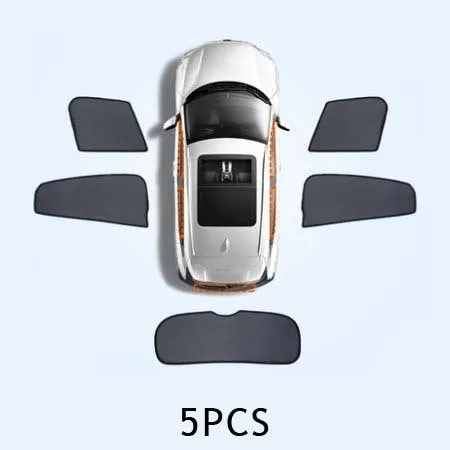 Nylon mesh car sunshade curtain set for front and rear windows including triangle windows