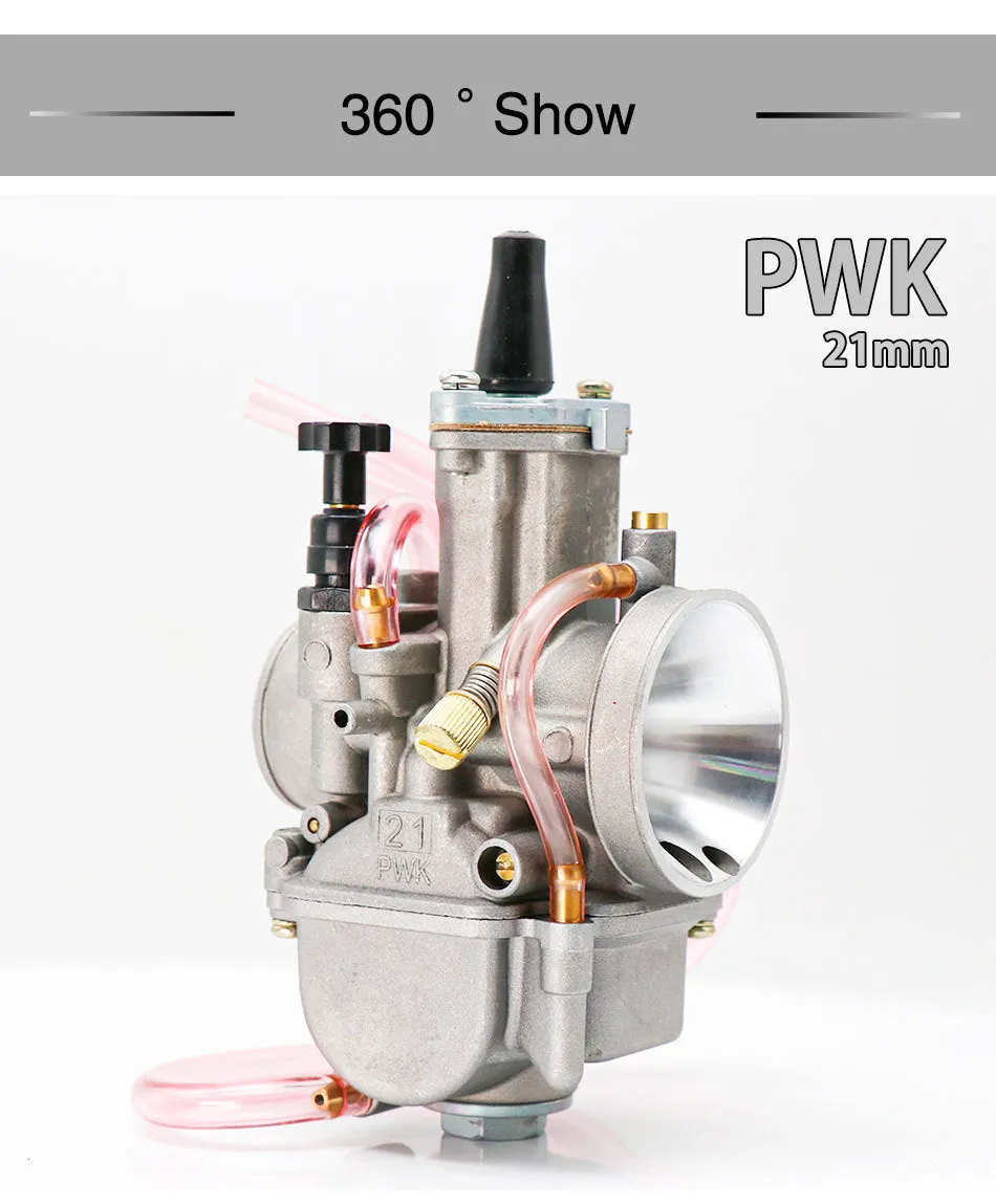PWK sandblasted motorcycle carburetor kit in colour box packaging for engine tuning.