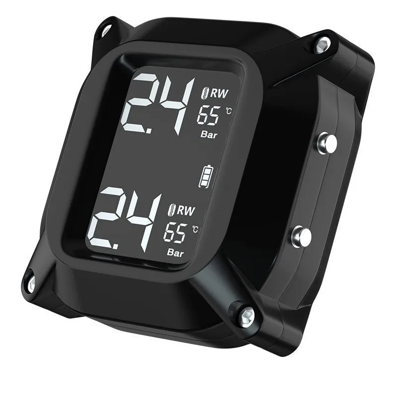 Motorcycle wireless tire pressure monitoring system digital display black portable mini TPMS for two-wheeled trailer