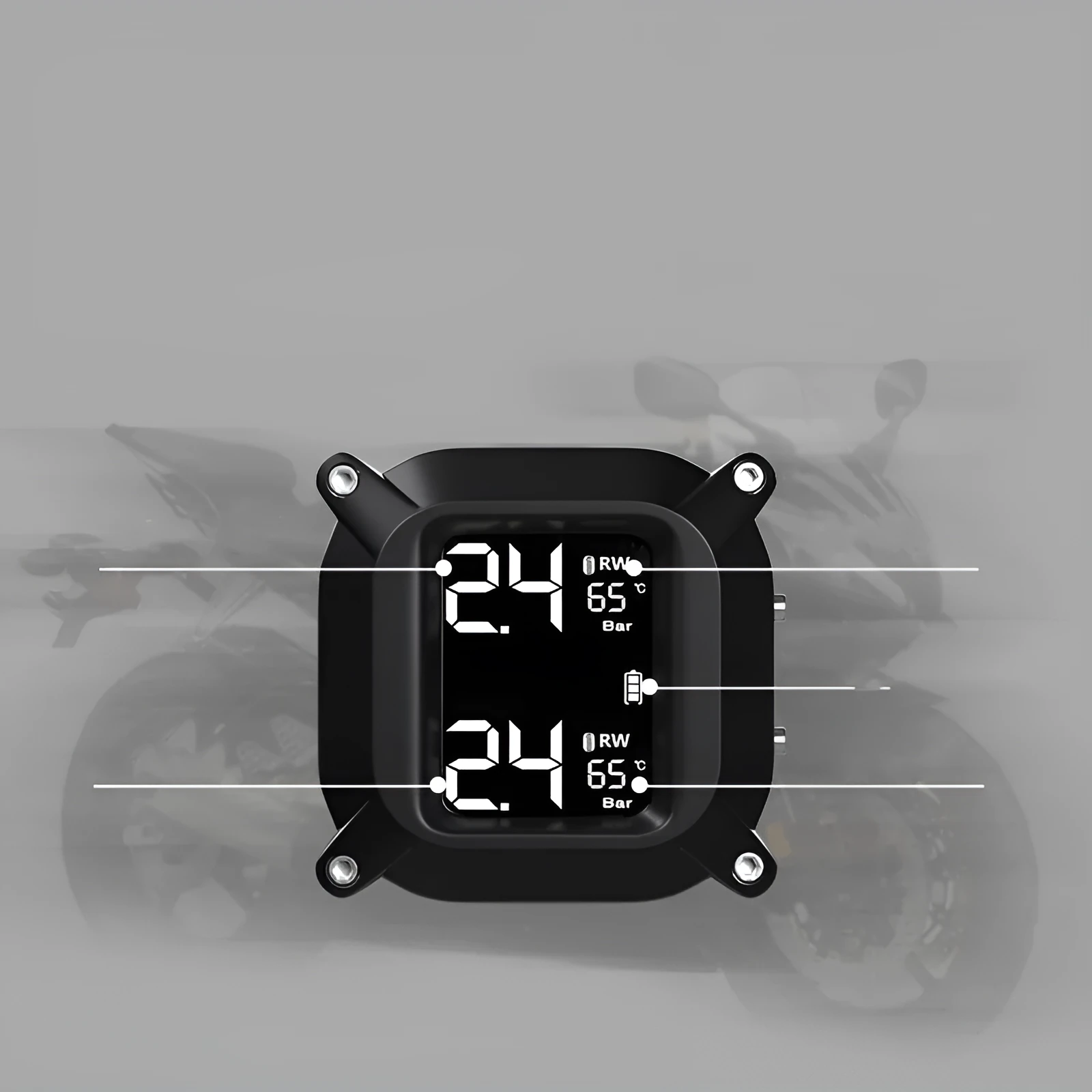Motorcycle wireless tire pressure monitoring system digital display black portable mini TPMS for two-wheeled trailer
