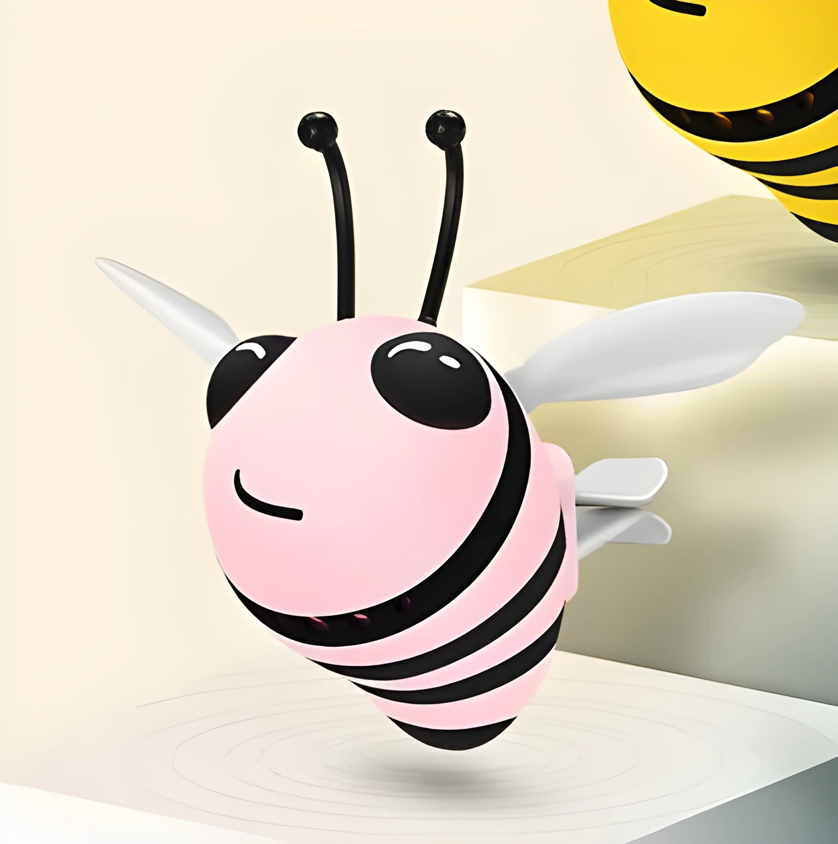Little bee shaped car vent clip in yellow with metal alloy perfume seat and solid fragrance tablet