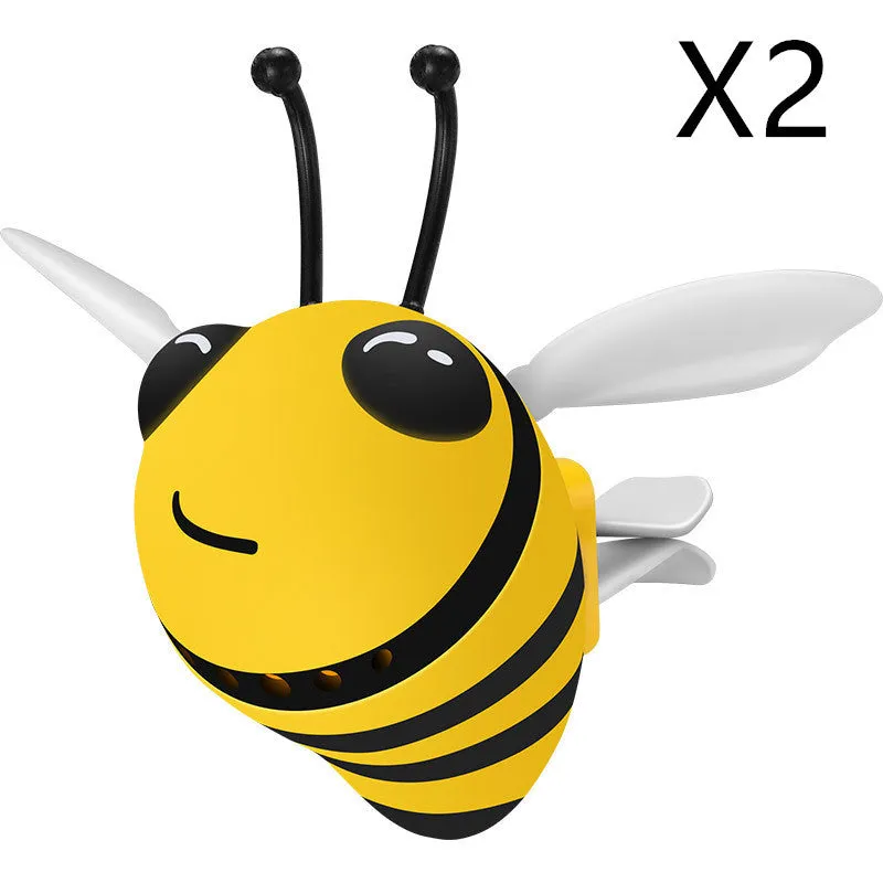 Little bee shaped car vent clip in yellow with metal alloy perfume seat and solid fragrance tablet