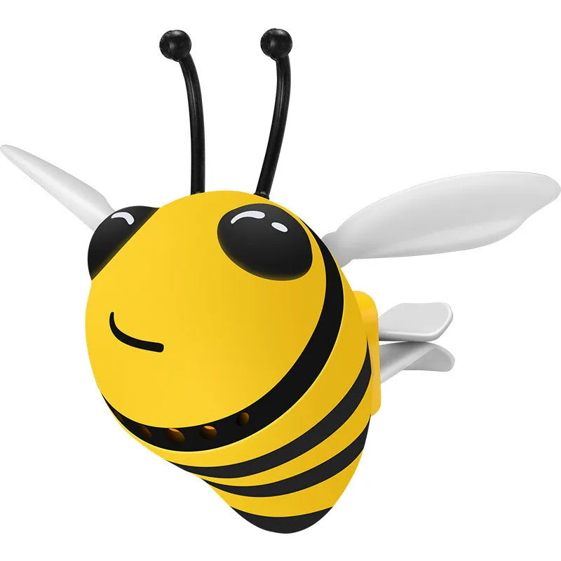 Little bee shaped car vent clip in yellow with metal alloy perfume seat and solid fragrance tablet