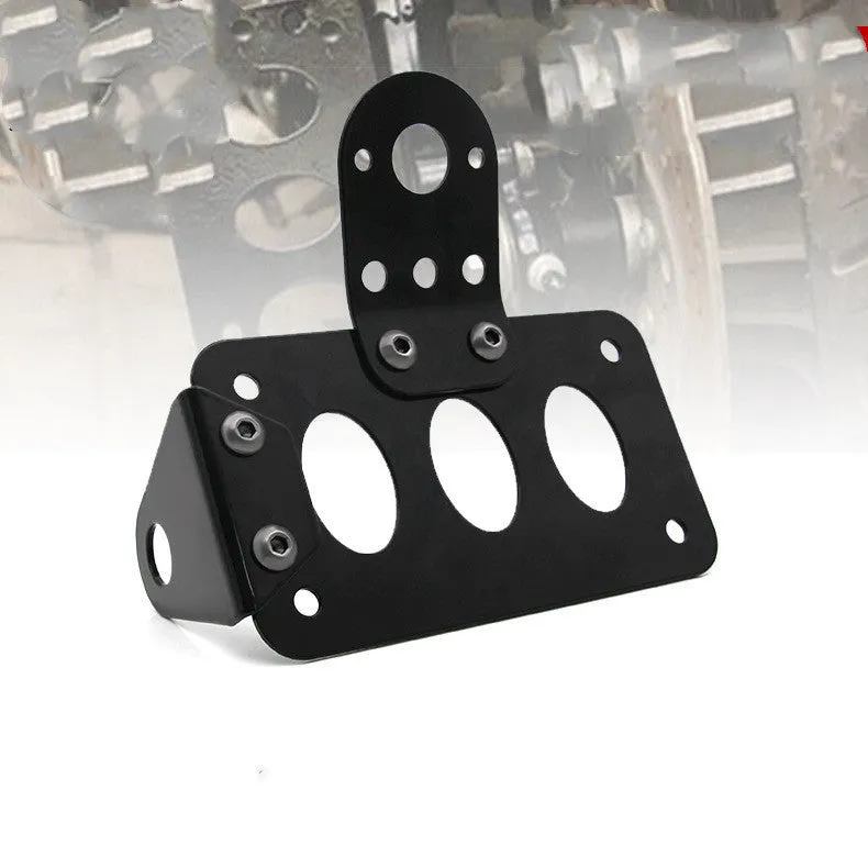 Black aluminium motorcycle taillight with licence plate bracket, seven-fin design, 7x4 inch plate area