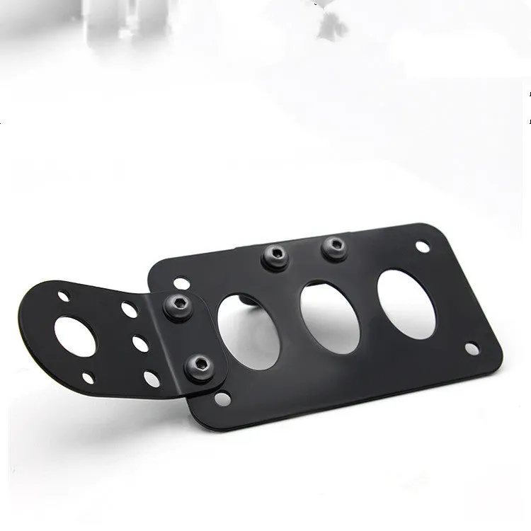 Black aluminium motorcycle taillight with licence plate bracket, seven-fin design, 7x4 inch plate area