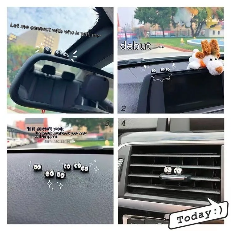Small black resin cartoon coal ball car decoration with traceless adhesive tape.