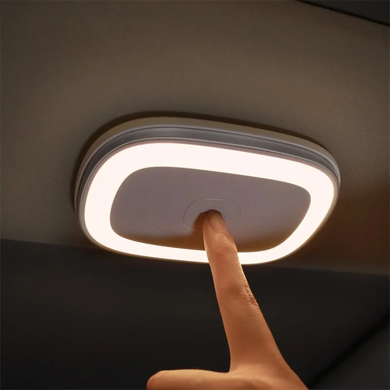 LED car reading light in black, USB rechargeable with 400mAh battery, two brightness gears, compact design