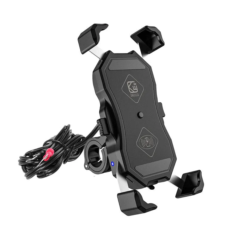 Black anti-fall telescopic bicycle phone bracket mounted on handlebar with four-claw grip