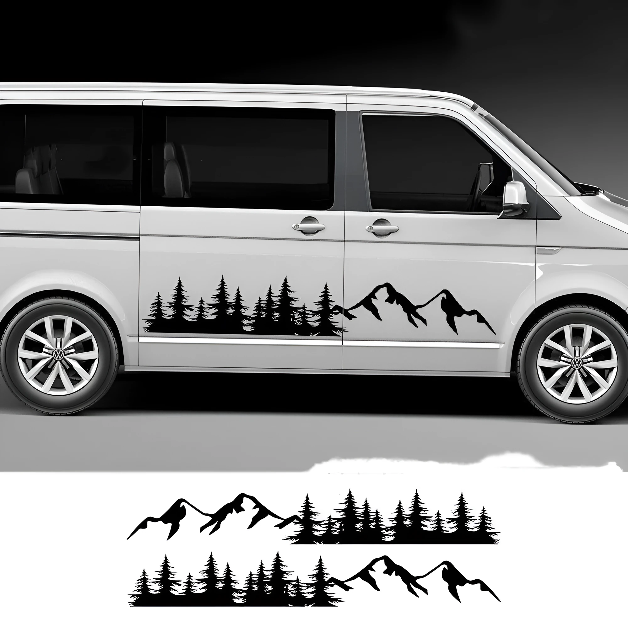 Two PVC side door stickers for van decoration in waistline garland style, matte gold finish