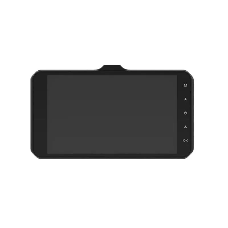 HD dual-lens driving recorder with 4-inch screen mounted on car windscreen