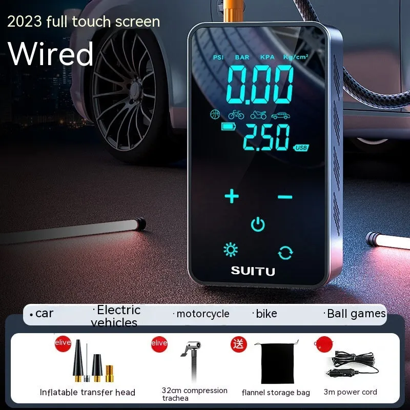 ST-9616C wireless portable tyre inflator pump with LCD screen on black ABS body