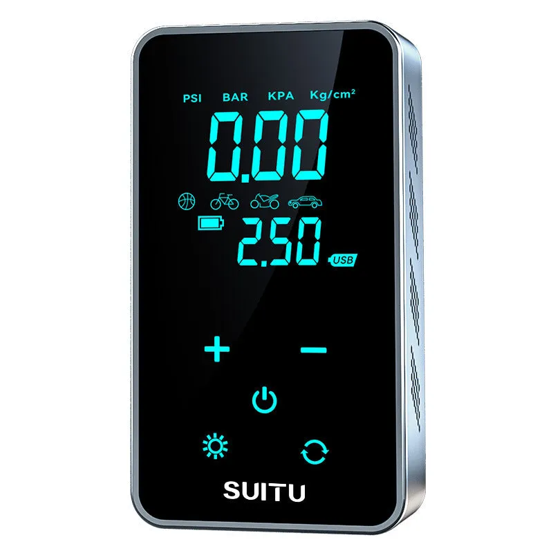 ST-9616C wireless portable tyre inflator pump with LCD screen on black ABS body