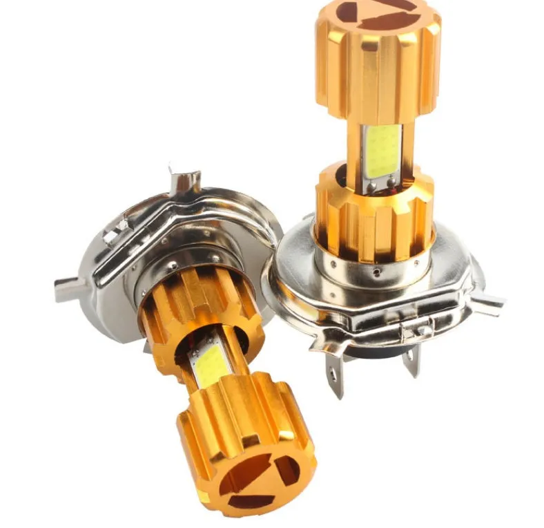 Motorcycle LED H4 in-line fog light with Gold Shell COB, aluminium housing, white light