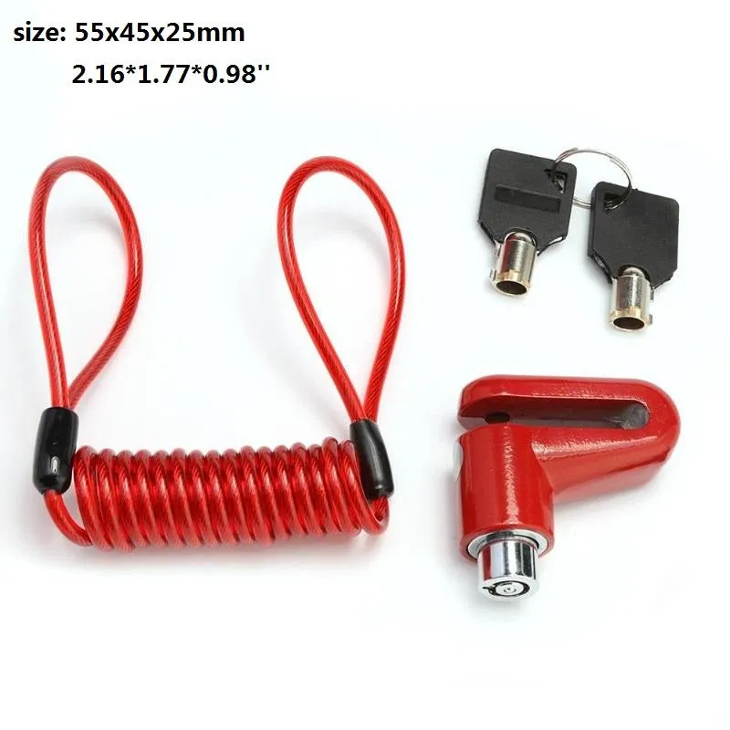 Anti-theft disc brake lock for scooter in black, 55x45x25mm, with steel wire and two keys