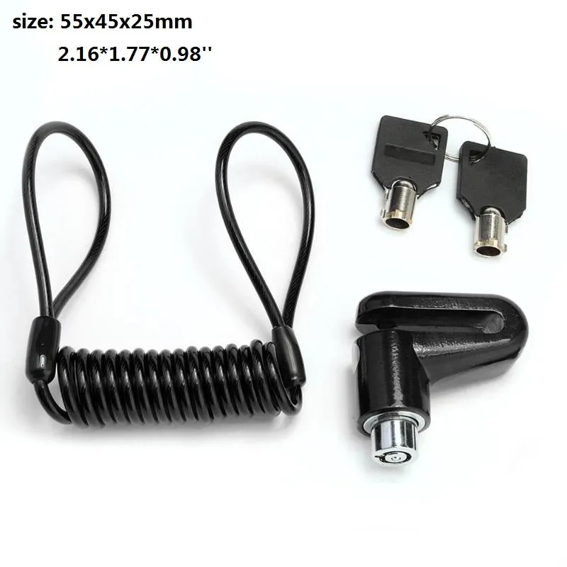 Anti-theft disc brake lock for scooter in black, 55x45x25mm, with steel wire and two keys