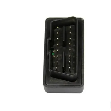 Bluetooth ELM327 OBD2 car fault diagnostic detector in black with switch; 43mm by 25mm by 23mm