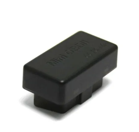 Bluetooth ELM327 OBD2 car fault diagnostic detector in black with switch; 43mm by 25mm by 23mm