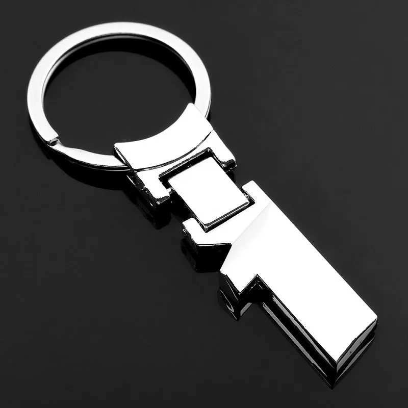 Zinc alloy metal keychain 67mm long on a wooden surface with a set of keys attached